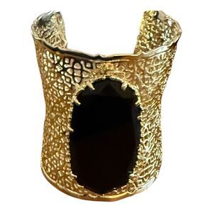 Kendra Scott Wide Ricky Filigree Cuff Statement Bracelet Gold Plated Black Stone